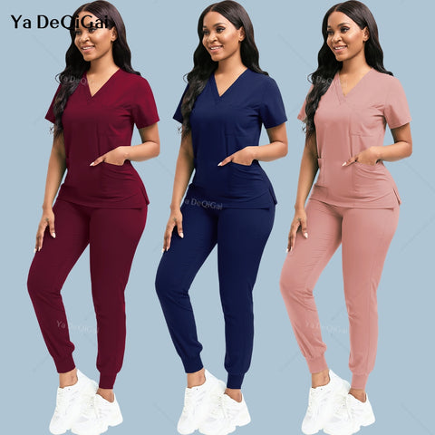 Scrubs Sets for Women Stretchy 2 Piece Short Sleeve Scrubs Tops and Jogger  Pants Breathable Multicolor Nurse Working Sets